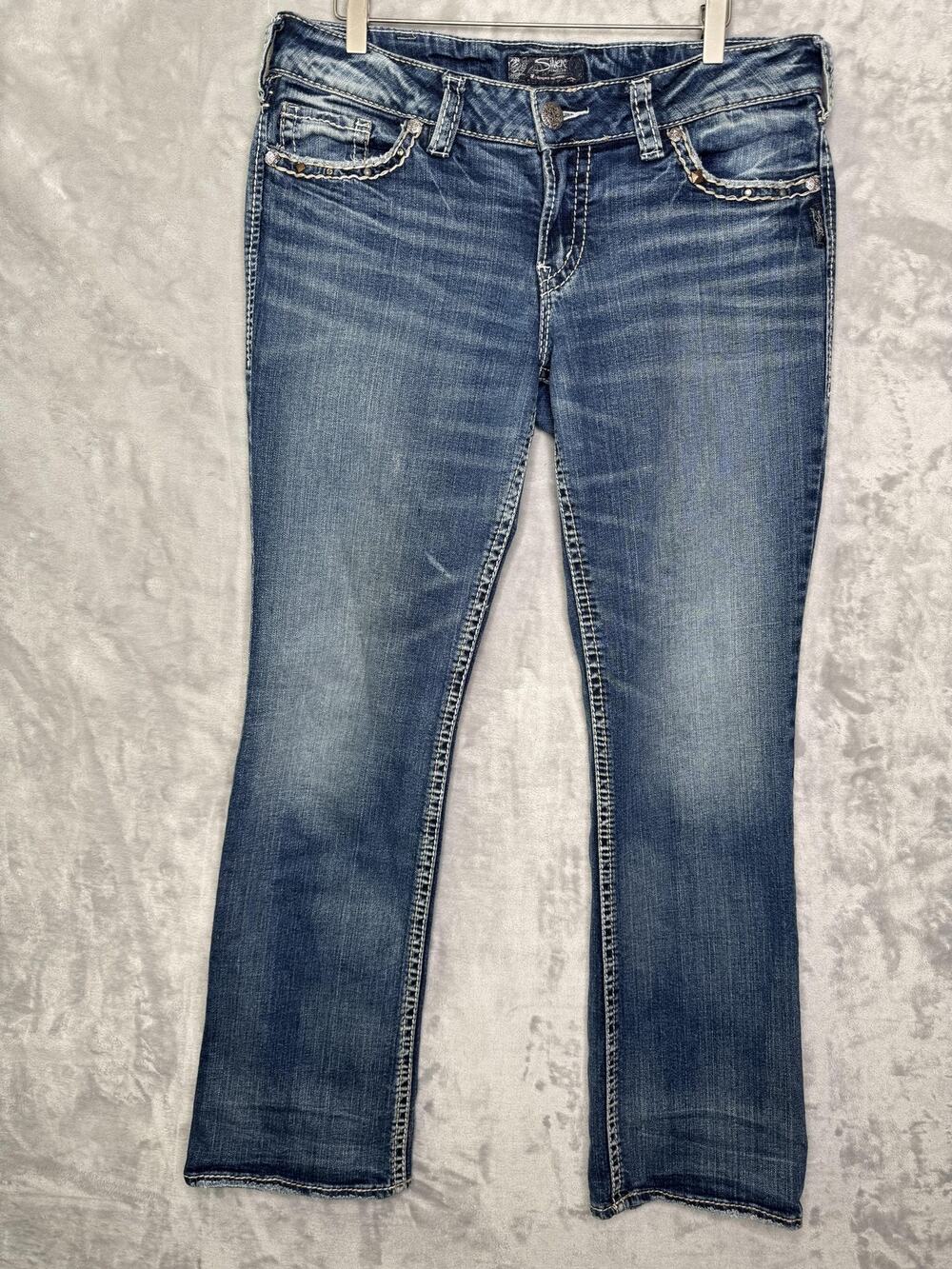 Silver Jeans Suki Mid Slim Boot Jeans Womens 33x33 Embellished Stretch Bootcut